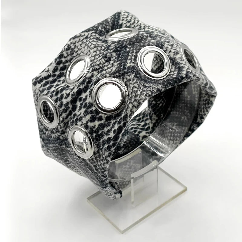 Girl Hollowed Out Eyelets Wide Elastic Headband Stretchy Metal Rock Steampunk for Sports Headbands Hair Accessories