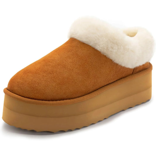 Platform Slippers Fluffy House Slippers For Indoor And Outdoor Short Ankle Boot Fur Lined Clog Slippers
