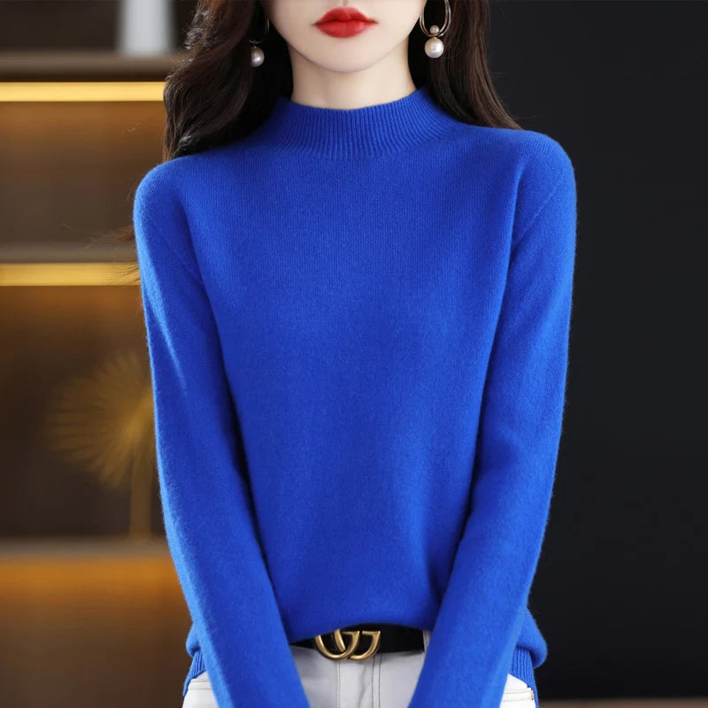 100% Pure Wool Half Turtleneck Pullover In  Cashmere Sweater Women's Casual Knit Top Women's Coat