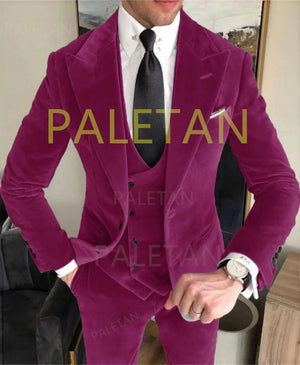 Business Velvet Blazer Sets Men's Suits Elegant Formal 3 Pieces Outfits Jacket+Pants+Vest