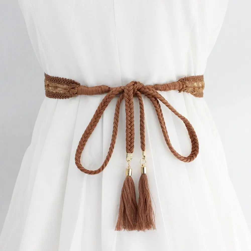 Ethnic Style Braided Woven Tassel Belt Boho Knot