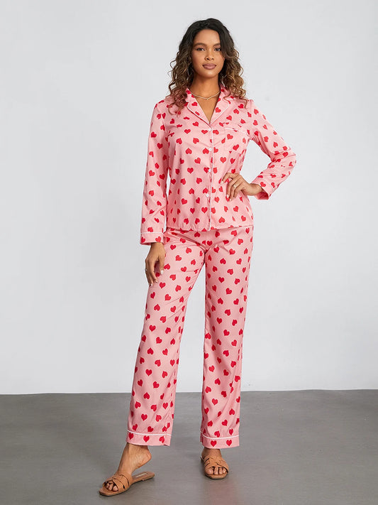 Pajama Set Floral Print Long Sleeve V-Neck Tops with Pants Sleepwear Loungewear Set