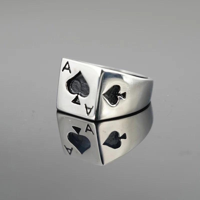 Vintage Lucky Poker  Adjustable Open Rings For Women Men Playing Card Finger Stainless Steel Ring Fashion Party Jewelry