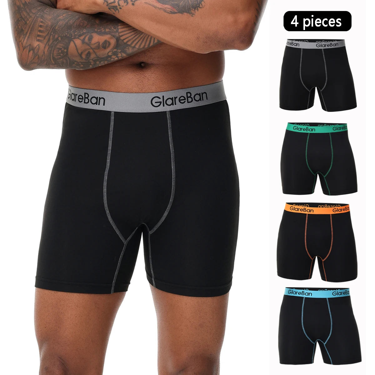 4pcs Set Mid-Long Boxer Shorts Men's Underwear Male Underpants for Men  Boxershorts Soft Brand Sexy