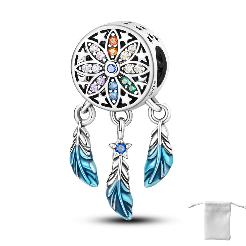 925 Sterling Silver Starry Night Dream Catcher Beads Fit Pandora Original Bracelet Charms