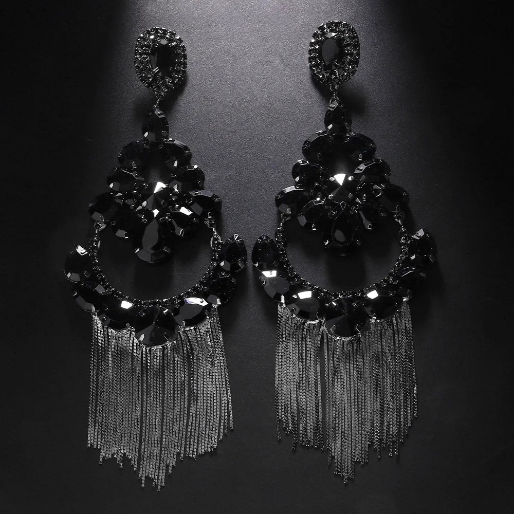 Yellow Exaggerated Tassel Earrings  Metal Piercing Club Bling Ear Accessories