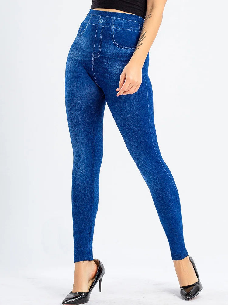 Leggings High Waist Elastic Butterfly Printed Pencil Pants Faux Denim Leggings