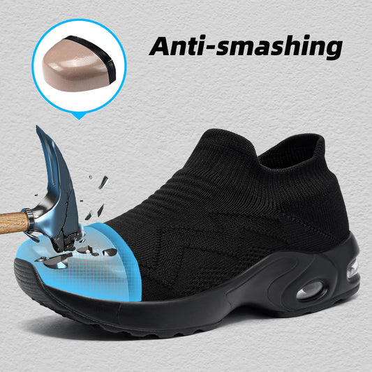 Safety Shoes Breathable Steel Toe Work Shoes Lightweight Slip On Sneakers