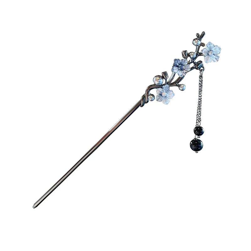 Modern Hair Stick Ink Flower Metal Tassel Hairpin Forks For Women  Beads Fringe Hair Clasp