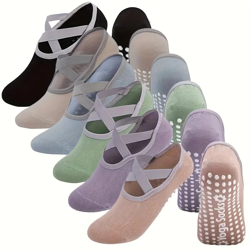 6 Pairs Cross Strap Yoga Women's Socks, Non-Slip Soft And Comfortable Indoor Floor Invisible Socks