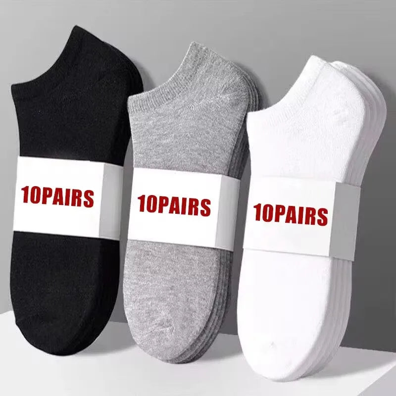 10 pairs/Men's Socks Spring/Summer Thin, Breathable, Soft Polyester Cotton Socks Black Casual Business Ankle Socks Boat Socks