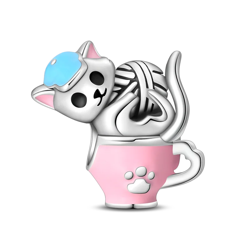 Fit Pandora Original Bracelet 925 Sterling Silver Cute Cat and Puppy Series  Charm