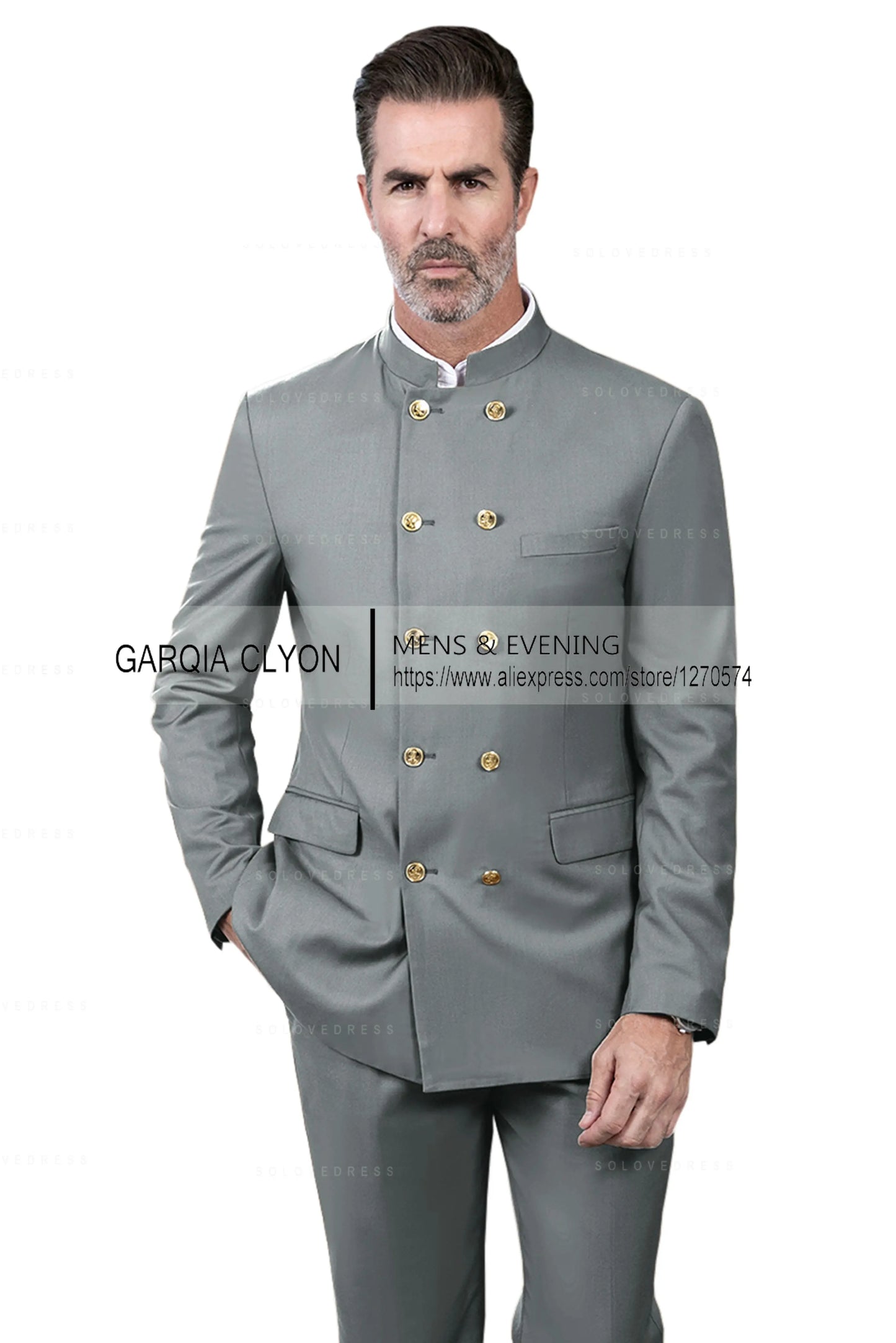 2 Piece Stand Collar Double-Breasted Chinese Style  Men's Suits With 3 Real Pocket Wedding SuitsTailored Fit (Blazer+Pants)