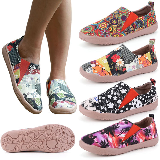 Art Painted Loafers Canvas Walking Shoes Anti Slip Slip On Flats Breathable Lightweight Walking Loafers