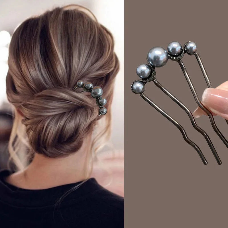 Fashion Metal U-Shaped Hair Fork Stick for Women Girls Simple Pearl Hair Clip Pins Bun Maker Hairstyle Tools Hair Accessories