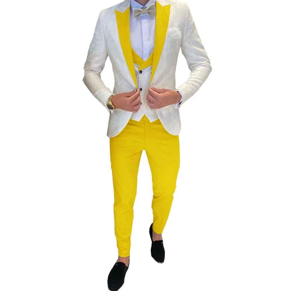 Ivory Men's Wedding Groom Suit 3 Piece Jacket Pants Vest Formal Tuxedo Elegant Men's Custom Suit  Bow tie not Included