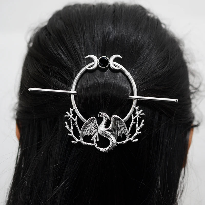 Woodland Goddess Crescent Moon Dragonfly Hair stick Fairy Moon Dragonfly Insect Hair Barrette Hairclip For women