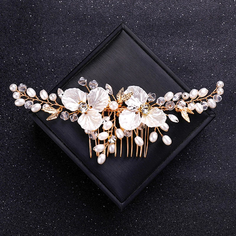 Gold Color Crystal Pearl Hair Comb Headband For Women Bride Party Bridal Wedding Hair Accessories Jewelry Comb Headband