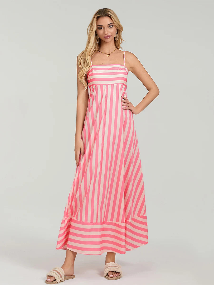V-Neck Maxi Dress Boho Floral Print Sleeveless Flowy A-Line Beach Party Dress with Pockets