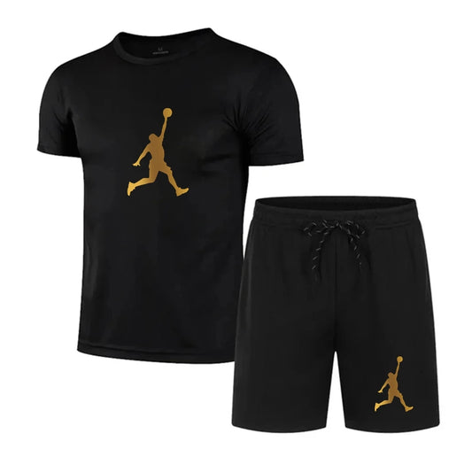 Men's casual fashion Summer mesh suit Men's quick drying Breathable sports suit Short sleeve T-shirt suit men's jogging suit