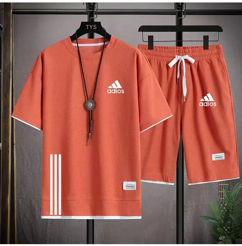 Fashionable casual trend men's sport suit short-sleeved T-shirt and outdoor summer sport shorts two-piece size M-3XL
