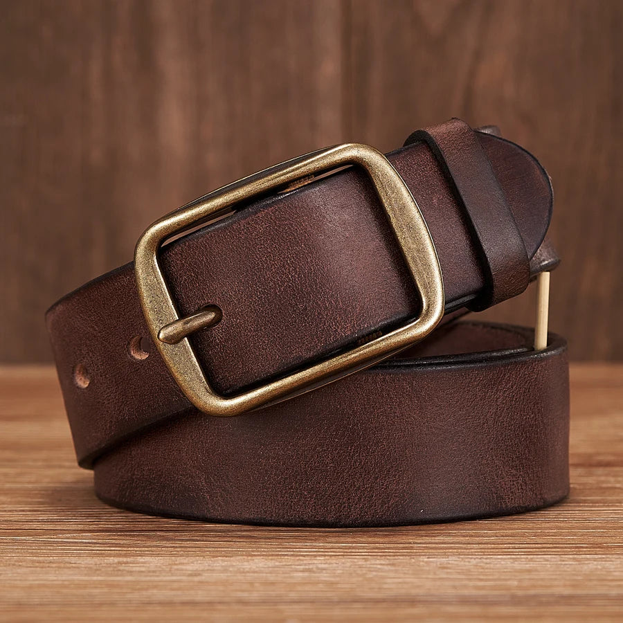 Thick Cowhide Copper Pin Buckle  Genuine Leather Belt Casual  Retro