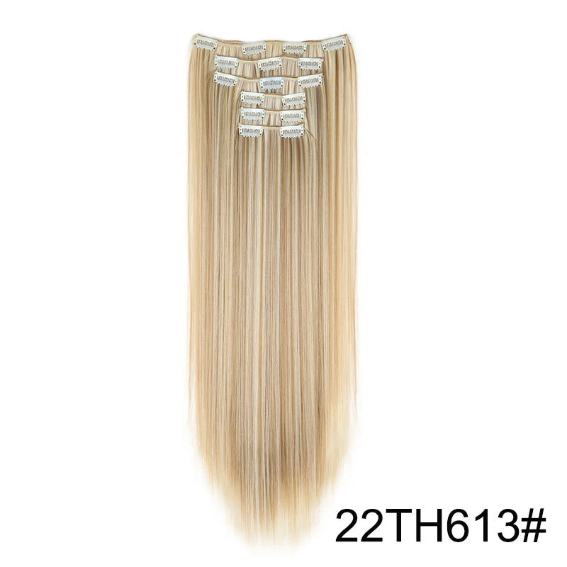 Synthetic 24Inch 16 Clips in Hair Extensions Long Straight Hairstyle Hairpieces Heat Resistant False Hair Daily Use