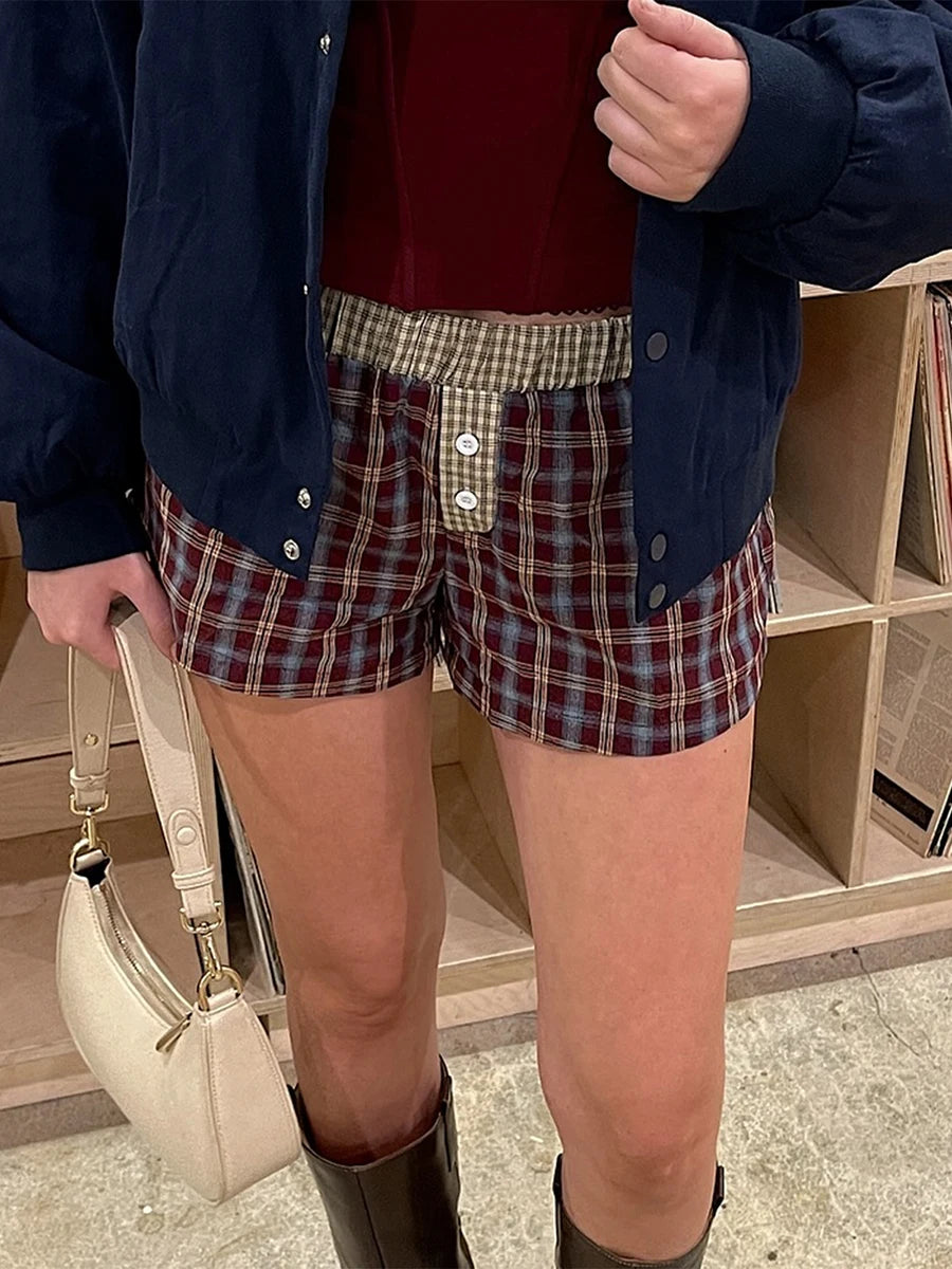 Women s Plaid Print Boxer Shorts with Pockets and Elastic Waistband Comfortable Lounge Shorts for Relaxing at Home