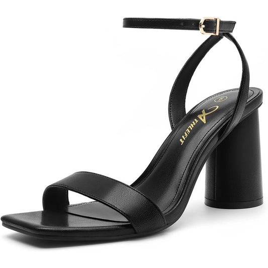 Strappy Chunky Block Heels Fashion Square Open Toe Heeled Sandals Ankle Strap