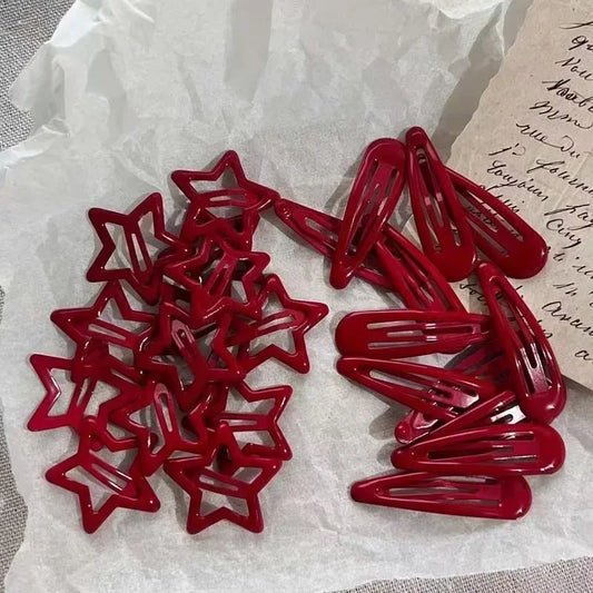 10 Pcs/Lot  Red Star Snap Clip Waterdrop Barrettes Hairpin Women Hair Clip Accessories