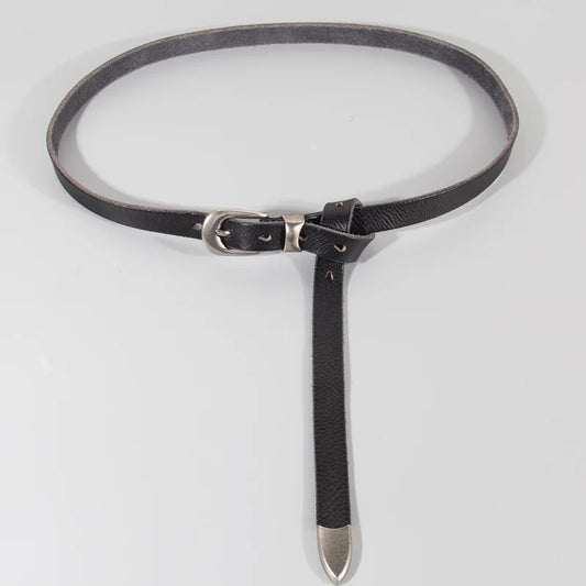 Extended Thin Section Knotted Decorative  Belt  Soft Genuine Leather
