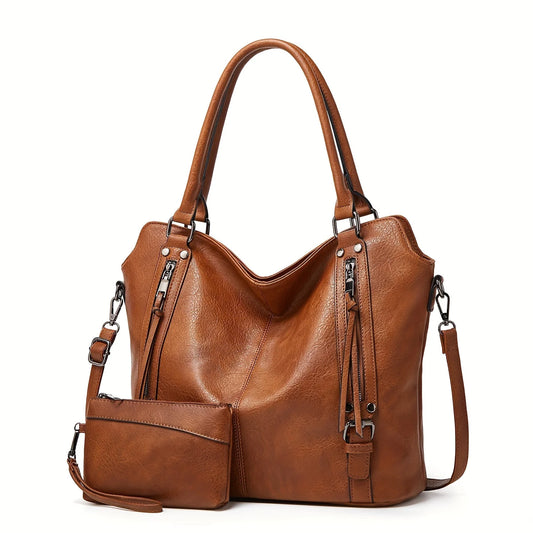 2PC Set Purses Tote Bag For Women, Handbags PU Leather Large Shoulder Bag,  Cow Pattern Work Bags With Multi-Pockets, Designer