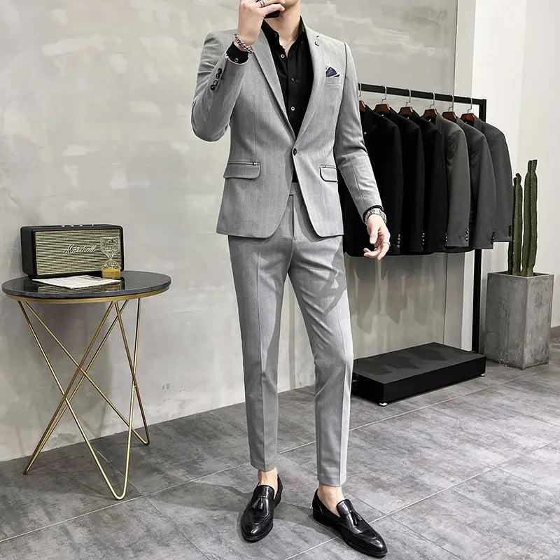 Men's High-Quality Two-Piece Suit Business Casual Banquet Luxury Ensemble with Trousers