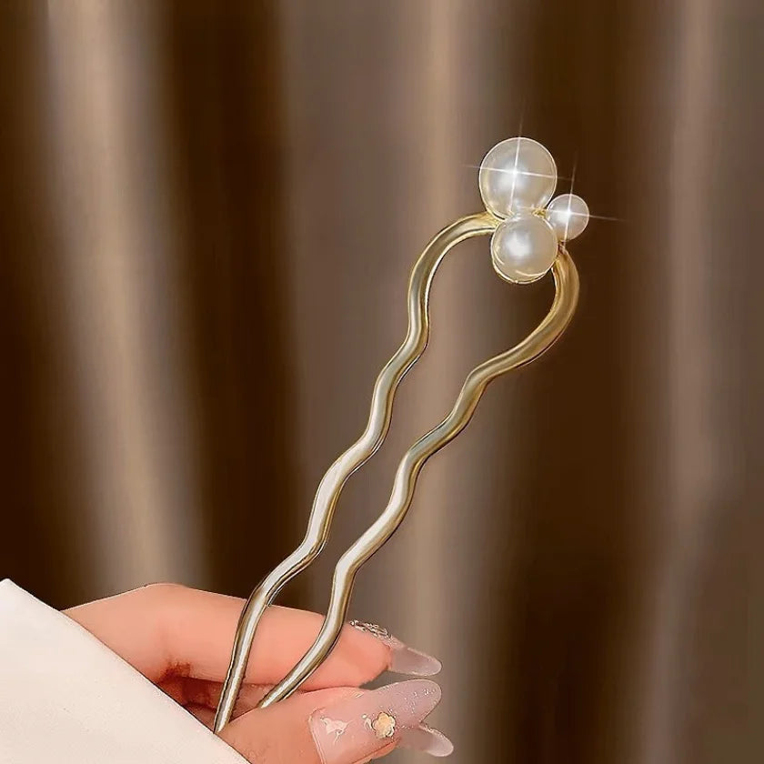 Pearl Hairpins U-shaped Metal Shell Hair Clip Pins Women Girls Hair Sticks Bun Maker Hair Styling Accessories Gifts