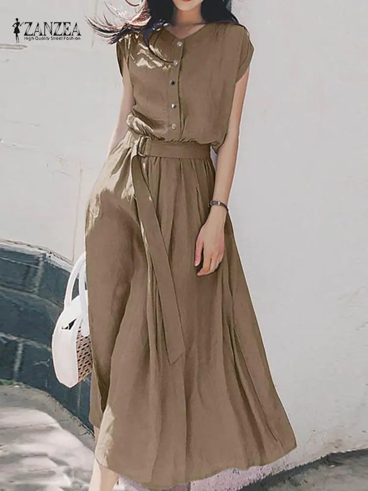 Women's Fashion Short Sleeve Dress Summer Elegant Party  Casual Mid-calf Sundress  Vintage