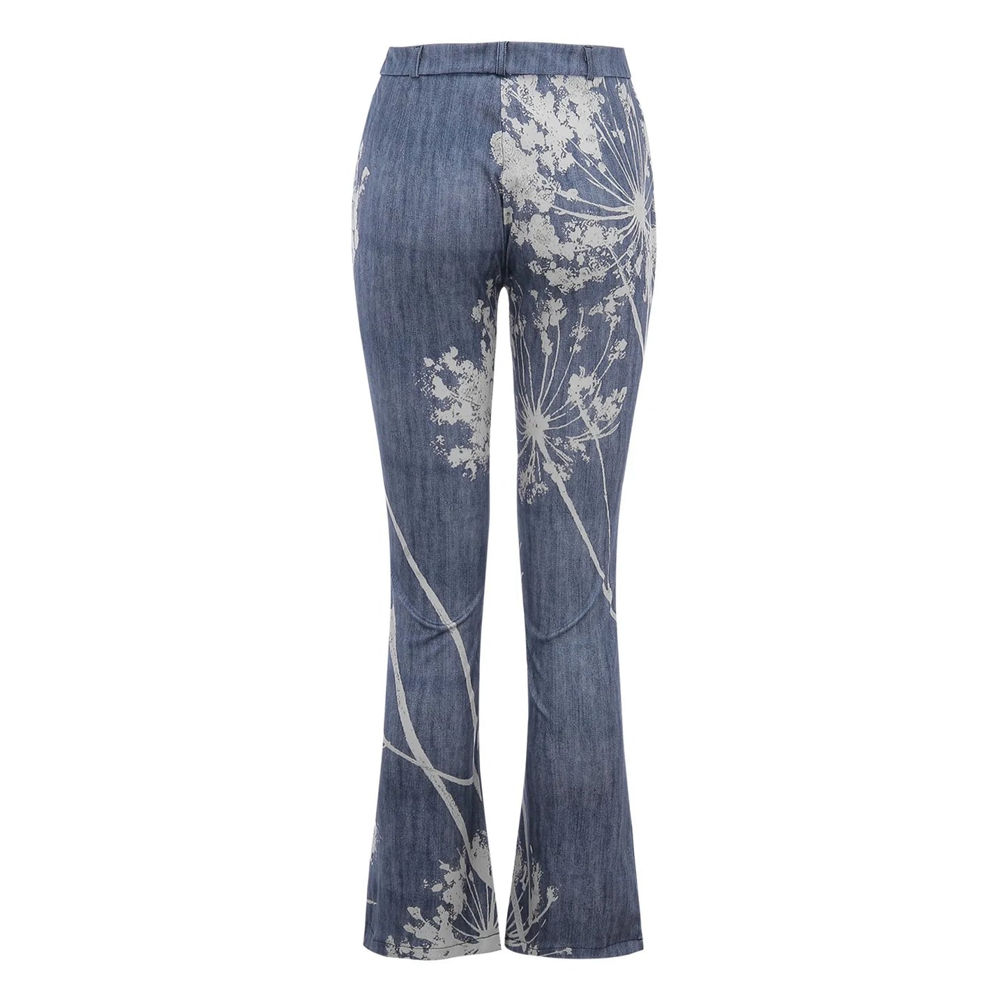 Elegant Women Floral Printed Jeans Plus Size S-5XL Female Straight High Waist Flared Leg Pants