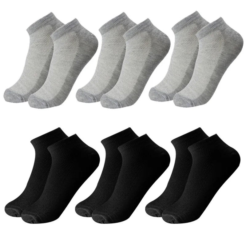 6 Pairs Breathable Men's Socks Short Ankle Elastic Solid Color Mesh High Quality Cotton Business Unisex Sokken Plus Size EU38-47