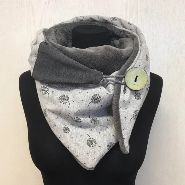 Winter Women's Floral Print Thick Warm Scarf – Windproof Double-Layer Buttoned Wrap