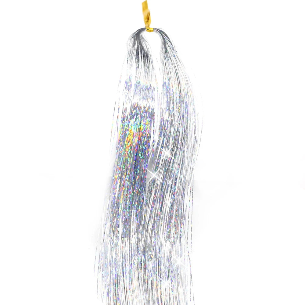 36/48inch Synthetic Sparkle Hair Tinsel Rainbow Colored Strands  Headwear Hair binge Hair Laser False Hair Extensions Decor
