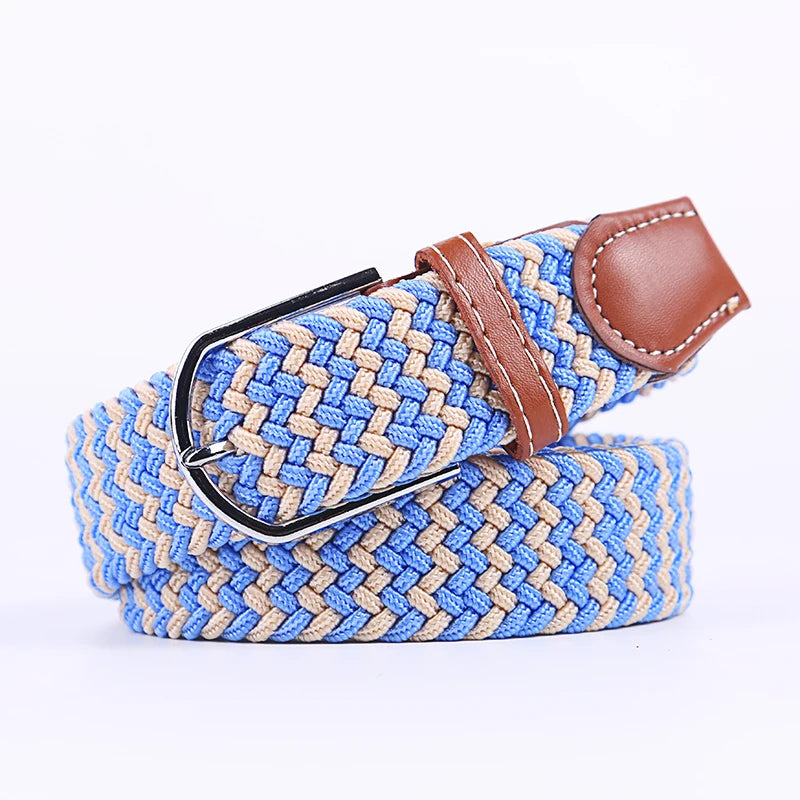 Casual Knitted Pin Buckle Belt Woven Canvas Elastic Expandable Braided Stretch Belts Women Jeans