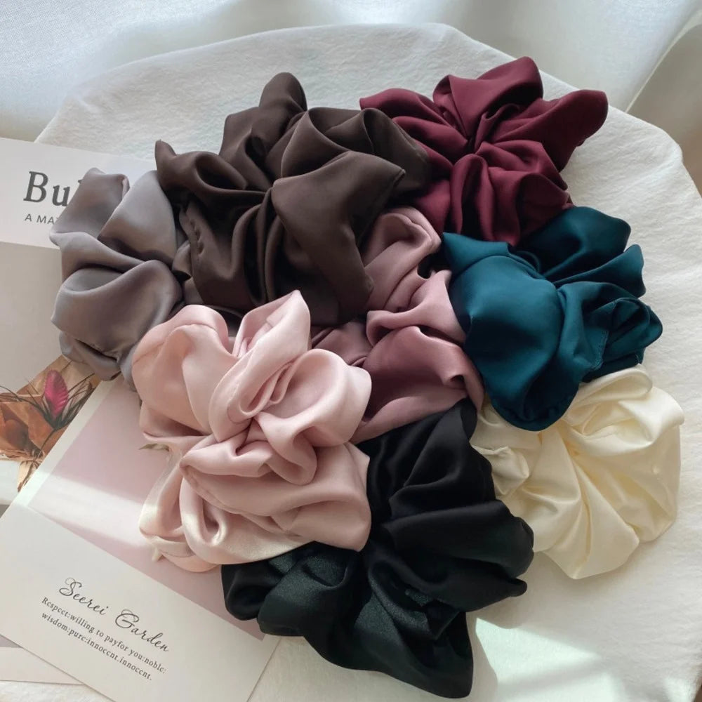 Fashion Oversized Silk Scrunchies for Women Chiffon Elastic Hair Ties Ponytail Holder Headwear