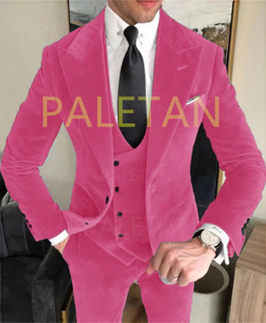 Business Velvet Blazer Sets Men's Suits Elegant Formal 3 Pieces Outfits Jacket+Pants+Vest