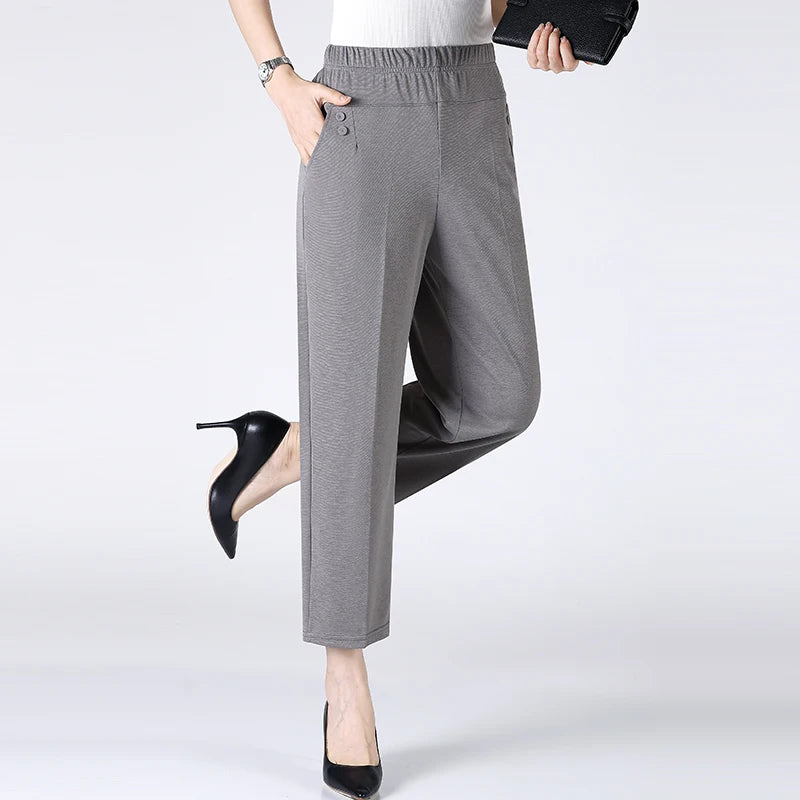 Summer Thin Breathable Elastic Pants 8XL Women's Solid Color High Waisted Loose Casual Pants Elastic straight leg