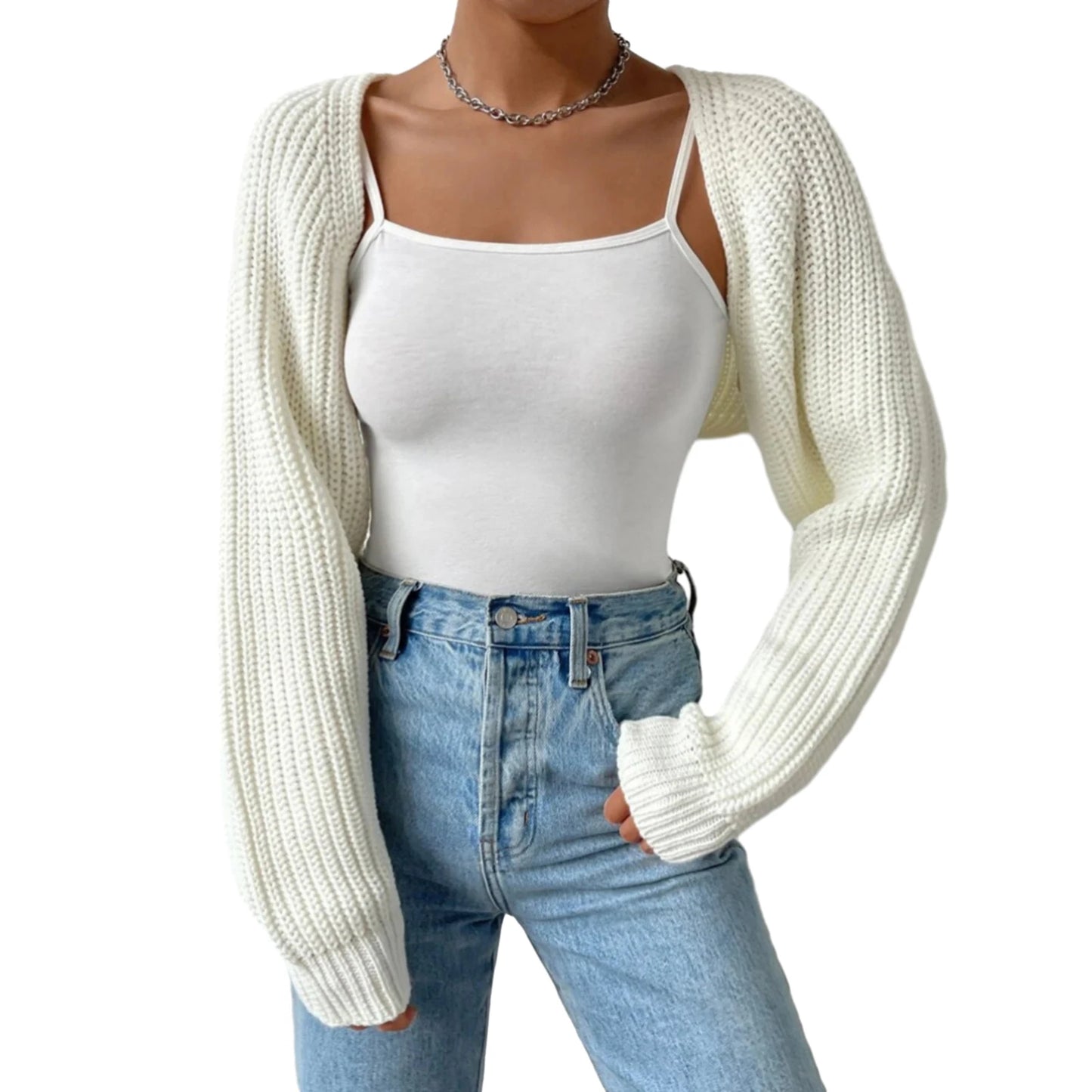 Women s Open Front Cropped Cardigan Long Sleeve Solid Color Ribbed Knit Shrug Sweater