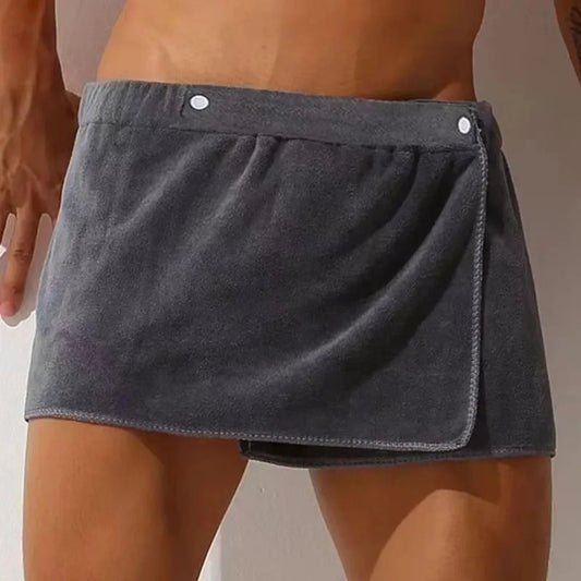 Sexy Sleep Bottoms Microfiber Pajamas Men Nightwear Short Towel Pants Side Split Bathrobe  Soft Thick Men's Shower