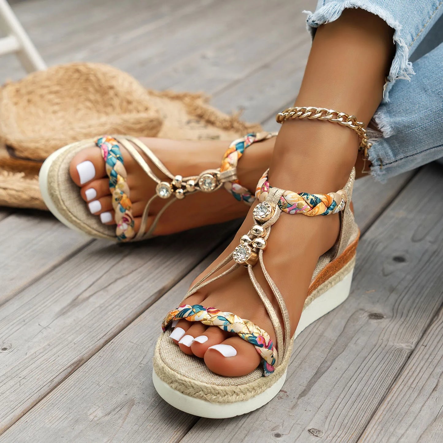 Spring And Summer Beach Sandals Women'S Fashion Wedge Heel Thick Sole Comfort Sandals For Women With Arch Support And Back Strap