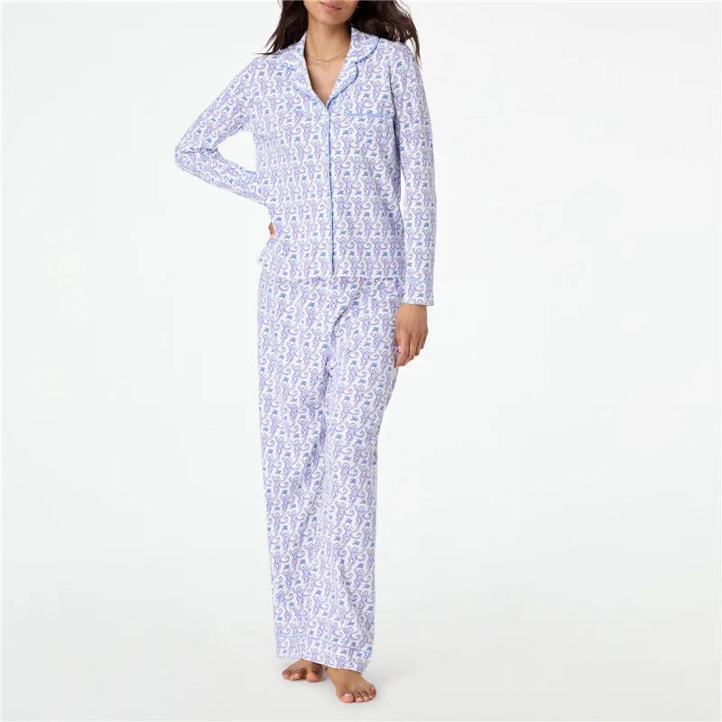 Roller Rabbit Monkey Pajamas Preppy Pjs Pants Sets For Women  Long Sleeve Pajamas Set 2 Piece Loungewear