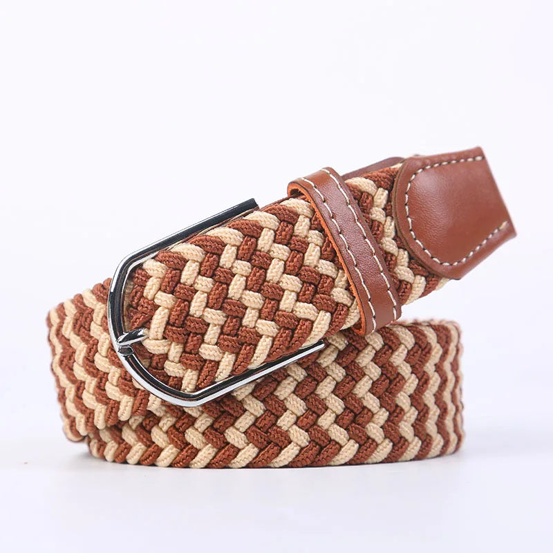 Casual Knitted Pin Buckle Belt Woven Canvas Elastic Expandable Braided Stretch Belts Women Jeans