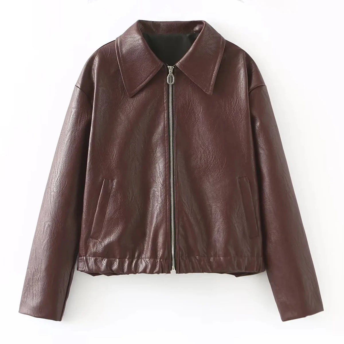 High Street Style Jacket Solid Color Retro Loose Long Sleeved Zipper Coat
