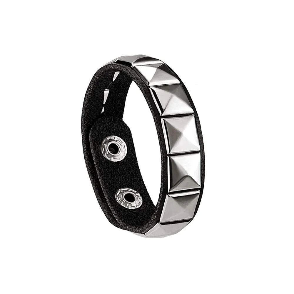 Punk Hip Hop Rock PU Leather Bracelet Unisex Trendy Chain Skull Pentagram Rivet Bracelet